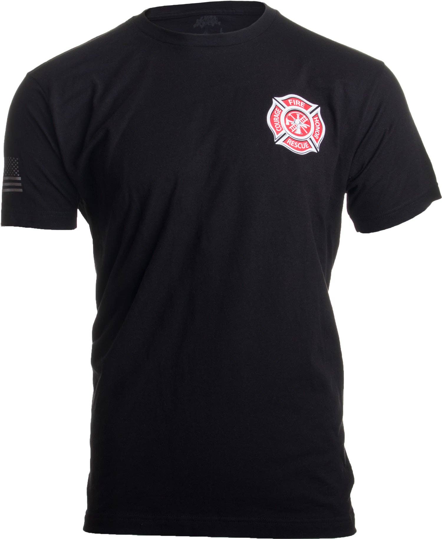 Black Fire & Rescue Maltese Cross Firefighter Honor T-shirt for wholesale on Faire3