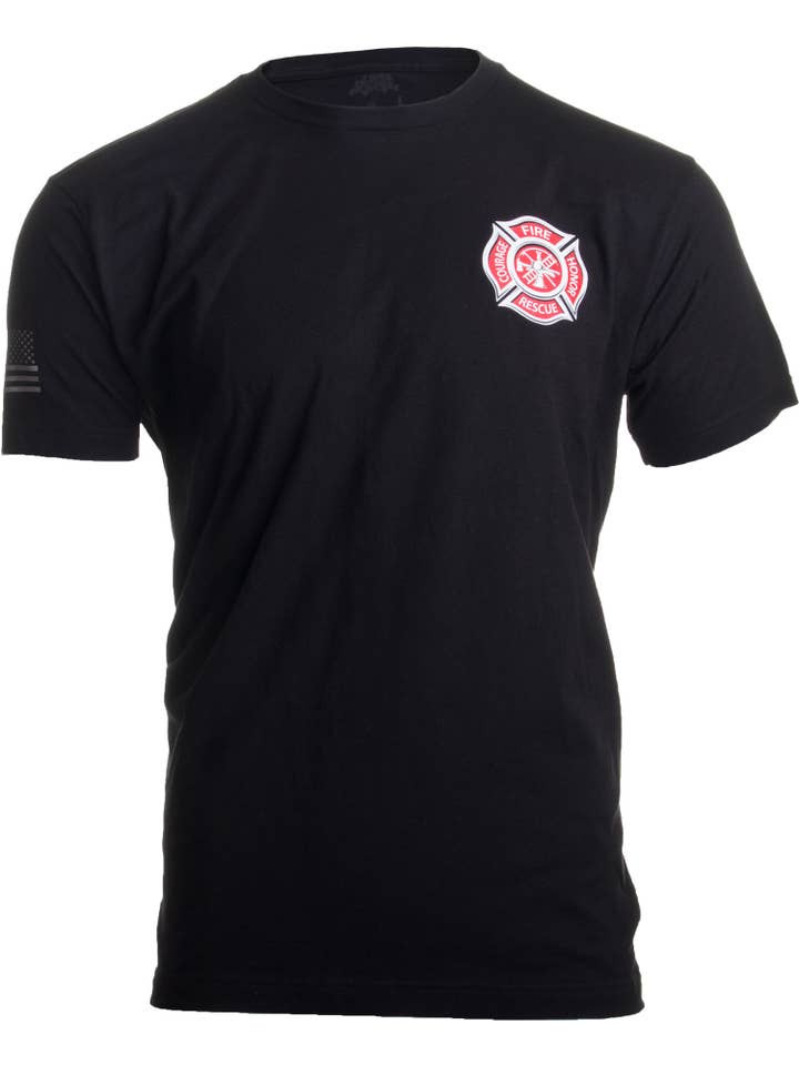 Black Fire & Rescue Maltese Cross Firefighter Honor T-shirt for wholesale on Faire3
