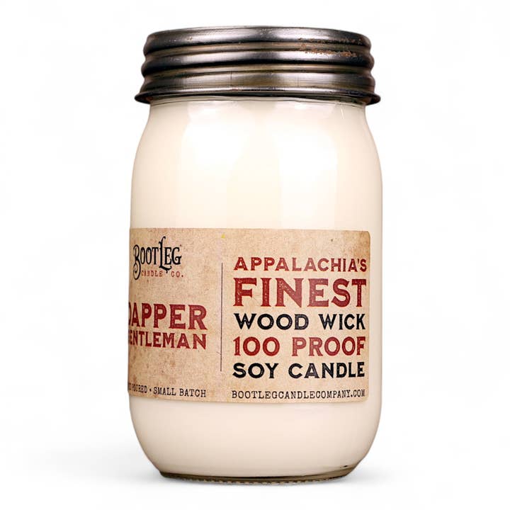 Bootleg Candle Company - Wholesale Jar/Filled Candle - Dapper Gentleman - 16oz Soy Wax, Wood Wick Candle1