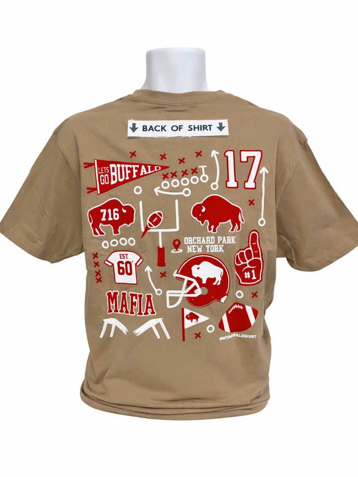 Buffalo Football Collage (TAN) unisex t-shirt for wholesale by My Buffalo Shirt