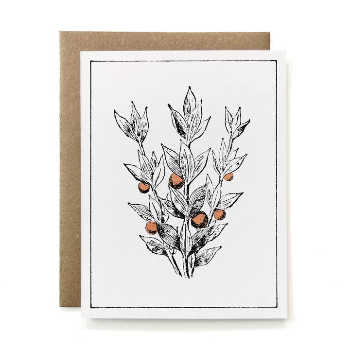 100% Recycled Painted Botanical Card - Butcher's Broom for wholesale by Knapping Press