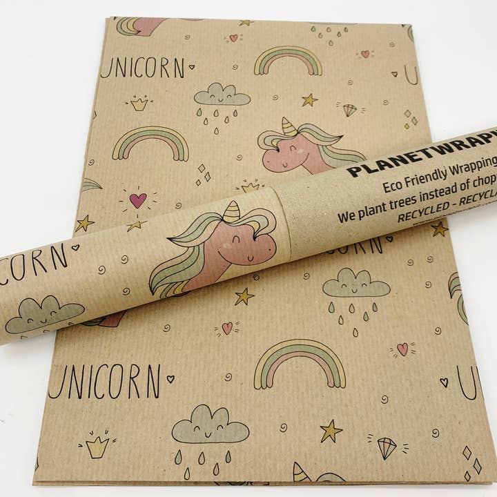 PlanetWrapIt - Wholesale Wrapping Paper Roll - Unicorn Recycled Kraft Wrapping Pape