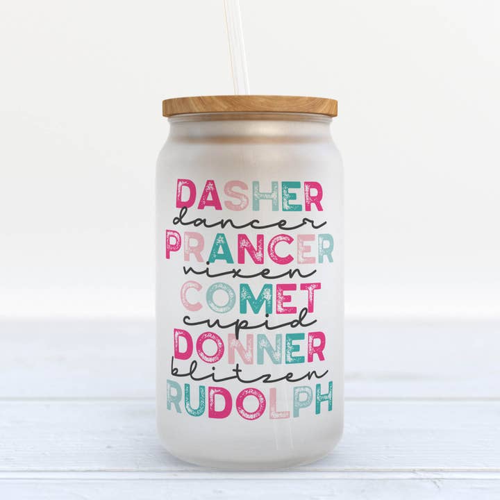 Gobelet en verre avec inscription « Reindeer Names », tasse de Noël pour la vente par Heart & Willow Prints