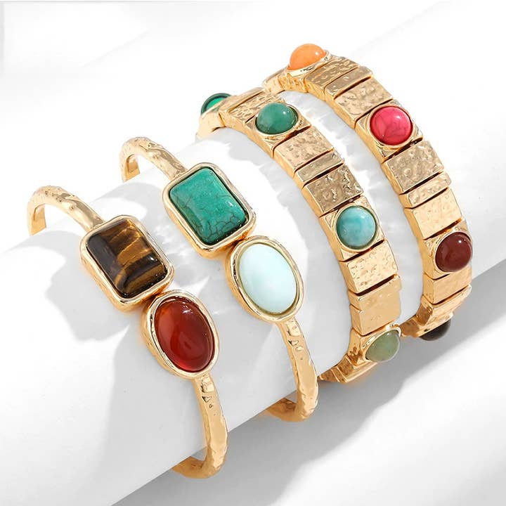 Little Trendy - Wholesale Cuff Bracelet - Zinc Alloy GEMSTONE & TURQUOISE BRACELET For Vacation