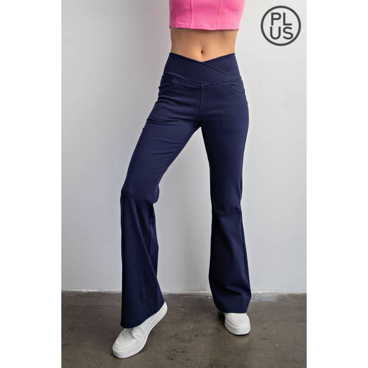 Rae Mode - Wholesale Pants - Women's - PLUS SIZE COTTON STRETCH TWILL FLARED CROSSOVER WAIST PANTS