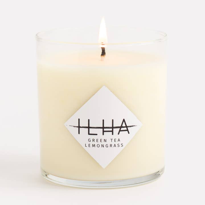 Green Tea Lemongrass - 9oz Clear Glass Soy Candle for wholesale by ILHA Candles