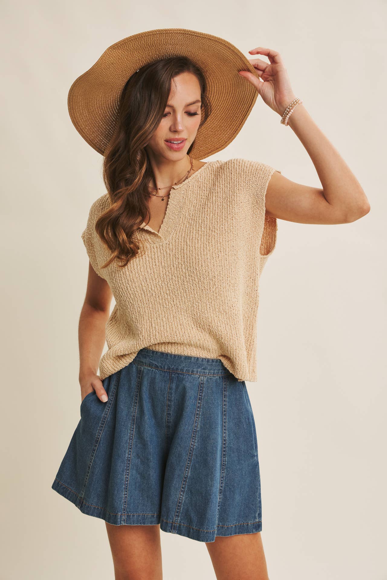 in february - Wholesale Knit Sweater - Women's - RELAXED FIT SLUB KNIT SWEATER TOP WITH SPLIT NECK31