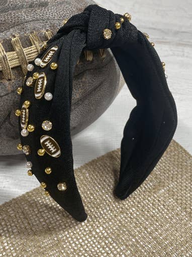 Black Football Glam Headband for wholesale by The Hair Bow Company
