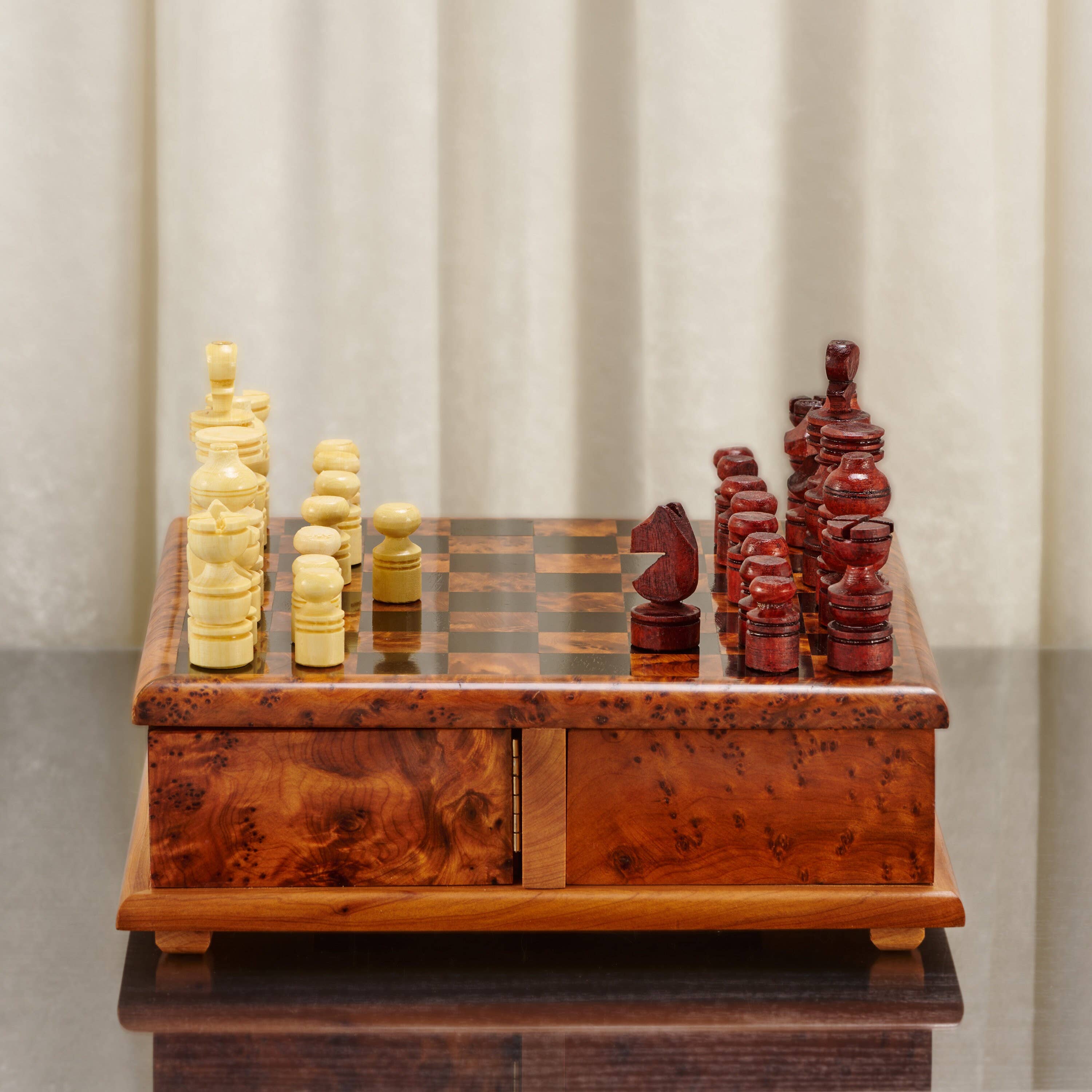 Yemma Goods - Wholesale Board Game - Thuya Wood Rotary Chess Board With Folding Compartments6