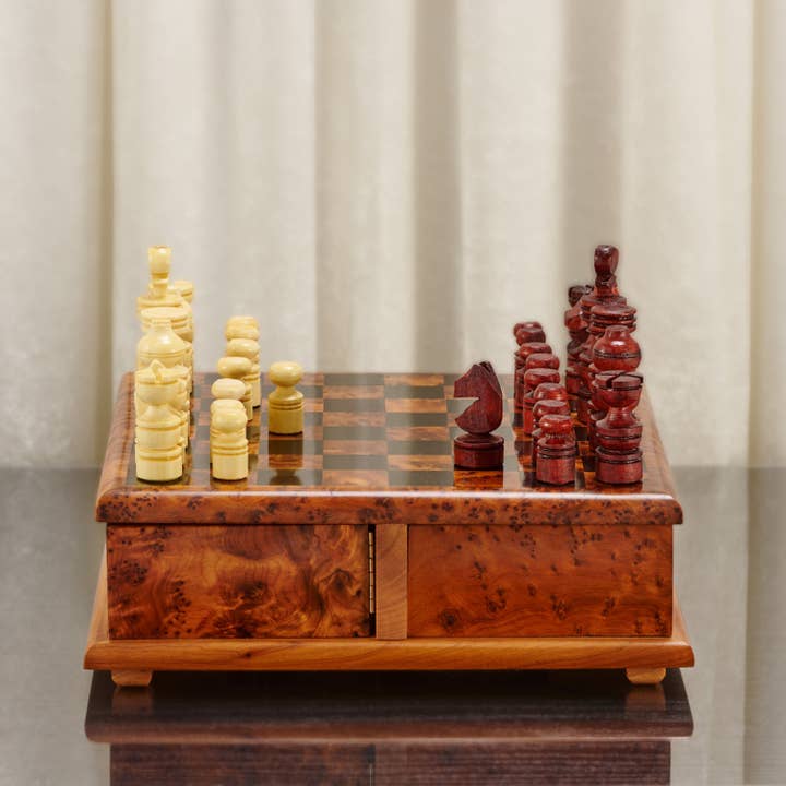 Yemma Goods - Wholesale Board Game - Thuya Wood Rotary Chess Board With Folding Compartments6