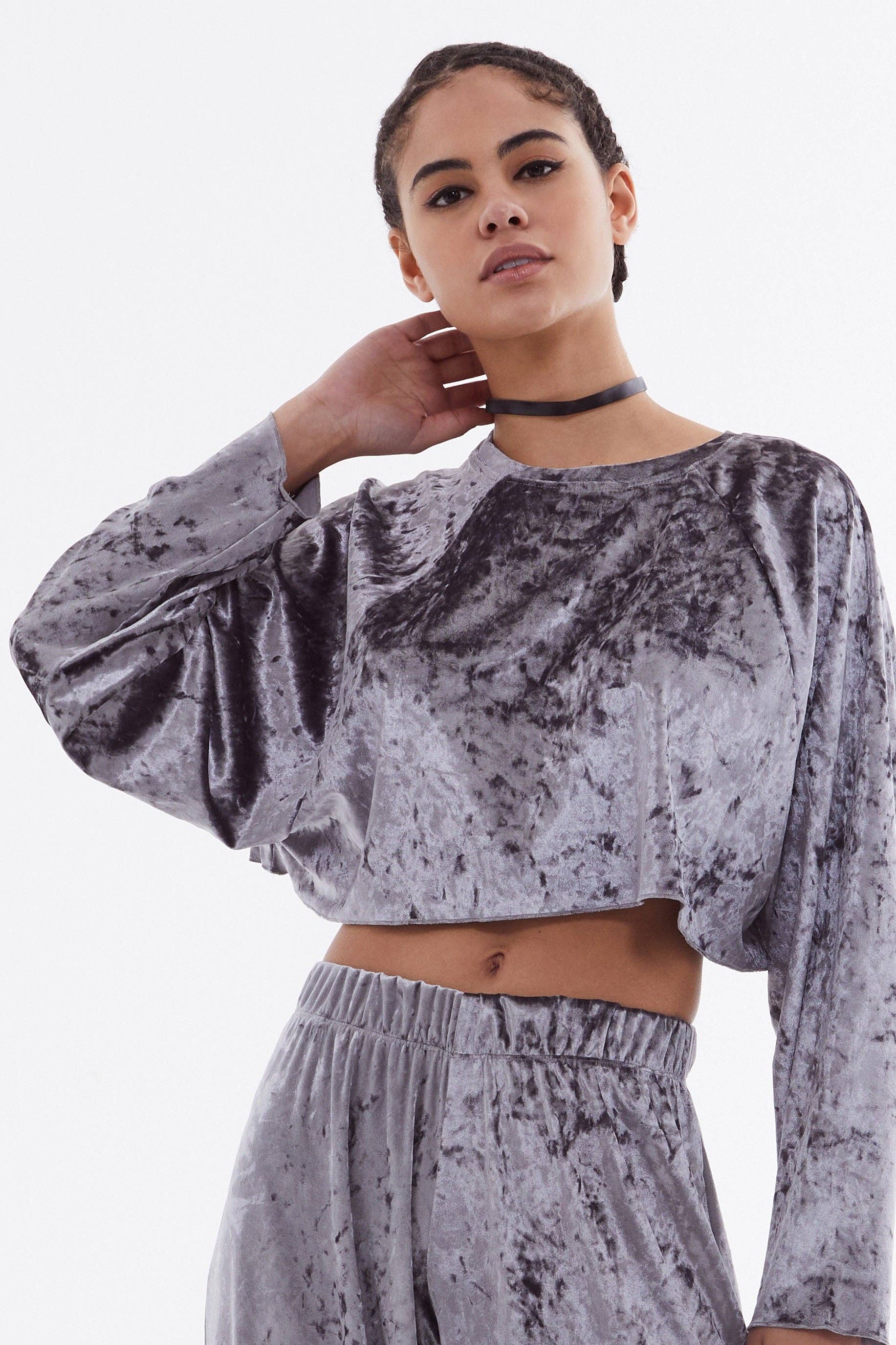 Metallic Grey SET - velvet Tracksuit for wholesale on Faire