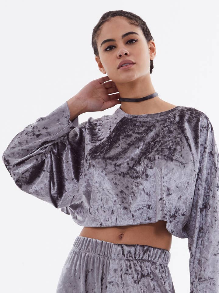 Metallic Grey SET - velvet Tracksuit for wholesale on Faire0