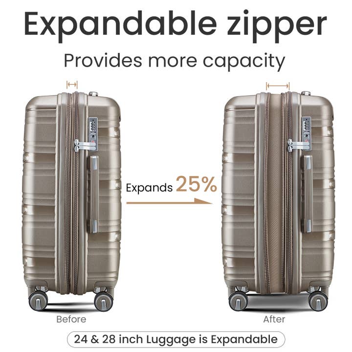 Champagne 4-Piece Hard Shell Luggage Set TSA Lock Spinner Wheels for wholesale on Faire