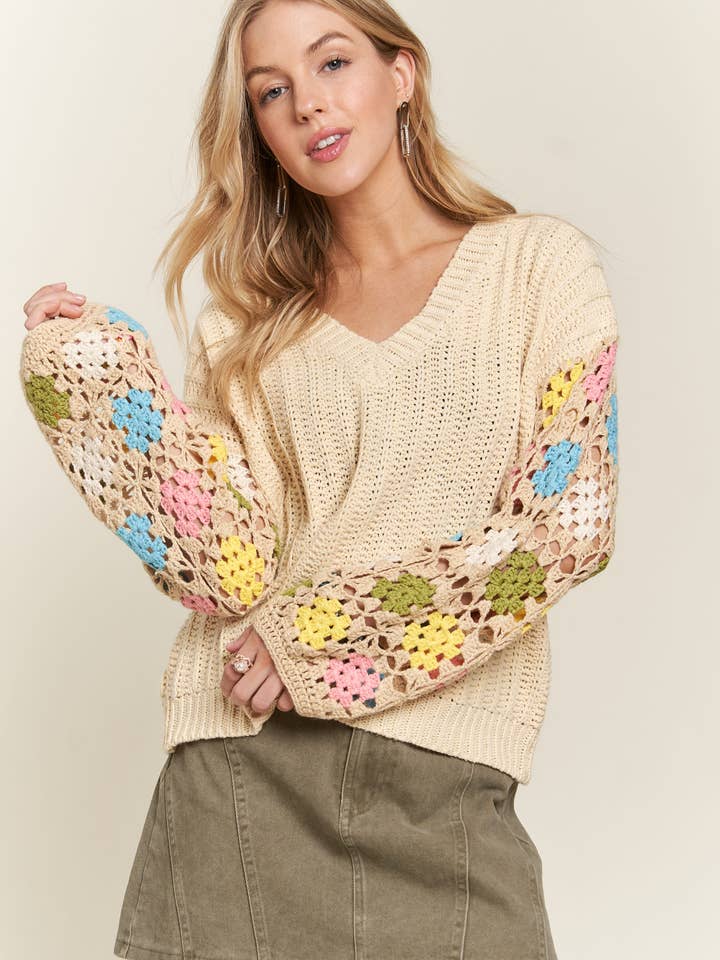ADORA LA - Wholesale Knit Top - Women's - CESW3575 - MULTICOLOR SLEEVE KNIT TOP