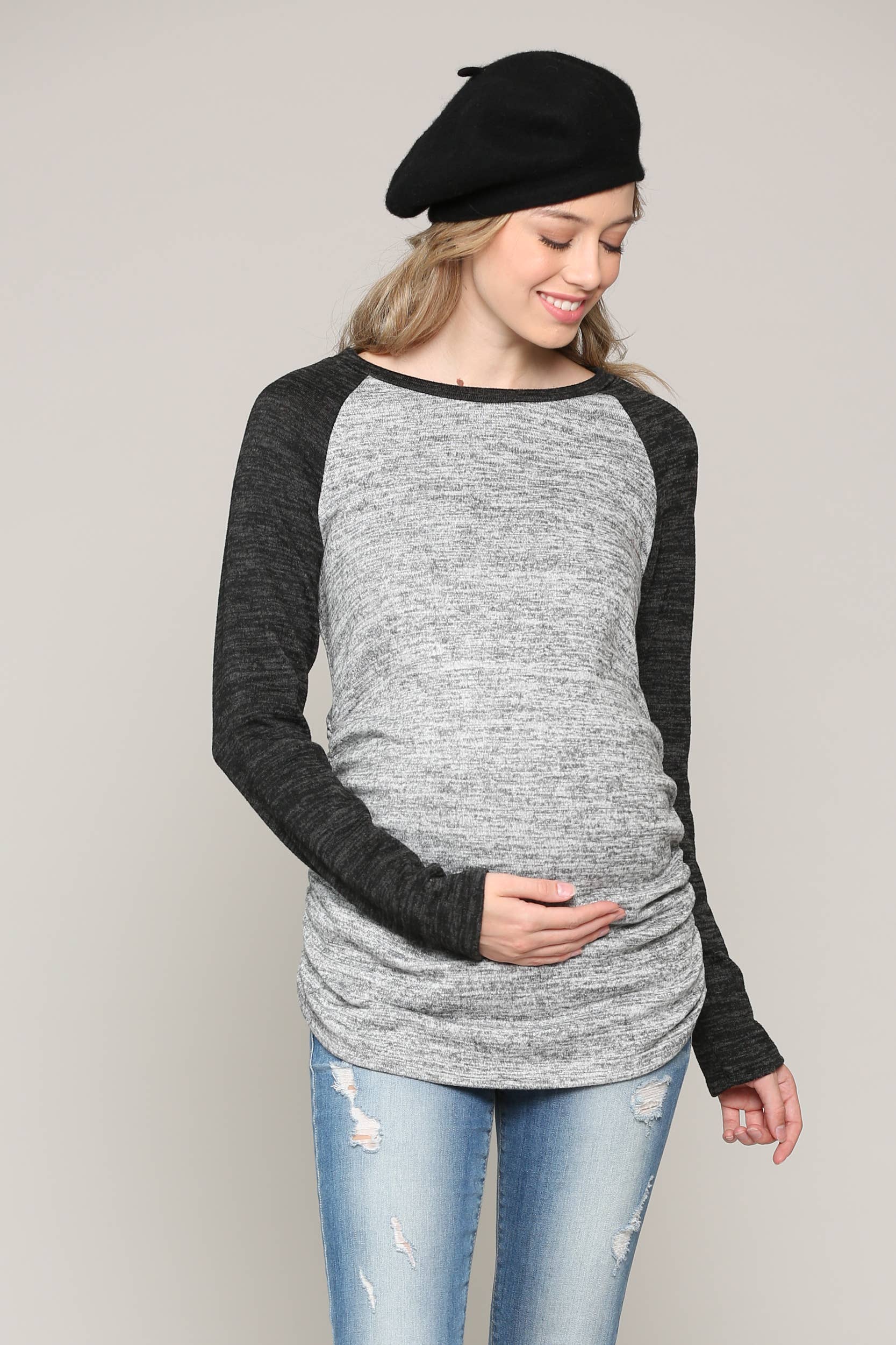 Hello Miz - Venta al por mayor Camiseta corta - Jersey color block jersey tejido maternidad4