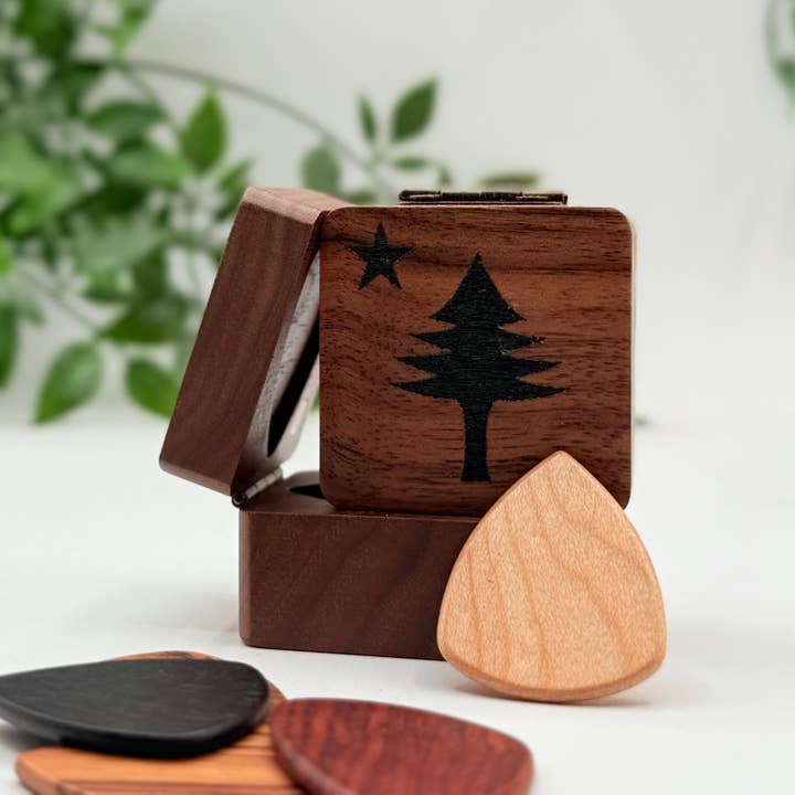 Walnut Guitar Pick Box for wholesale by Made and Assembled