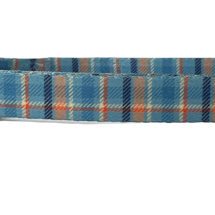 Very Vintage Designs - Wholesale Pet Collar - Dog - Murphy - Blue Orange Tartan Plaid Recycled Collar & Leash