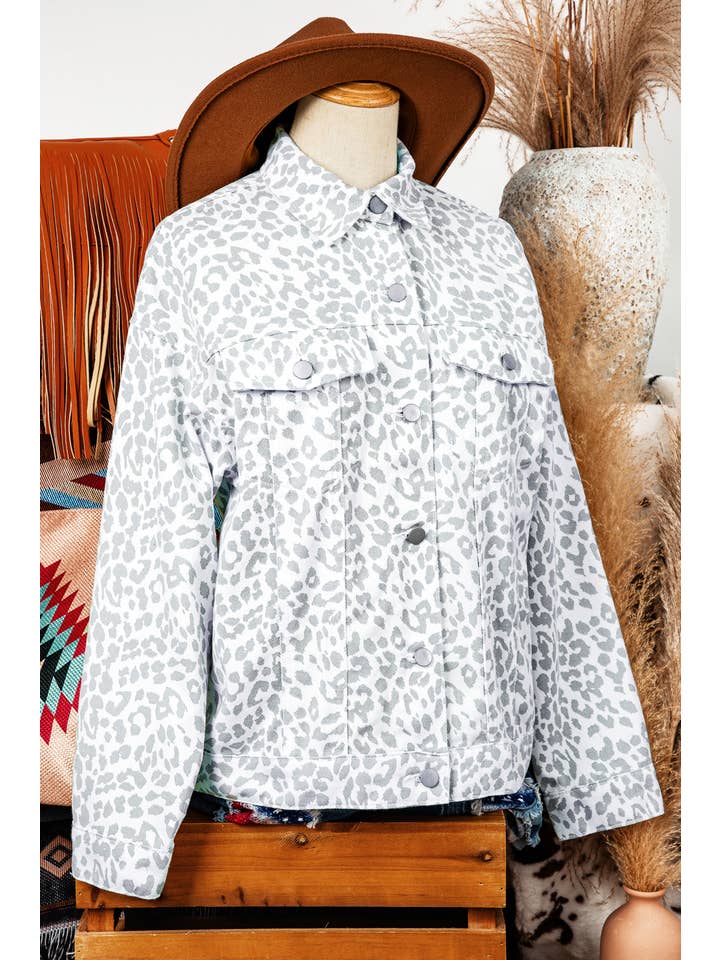 AS SHOWN Fashion Fall Western Leopard Flap Pocket Denim Jacket for wholesale on Faire