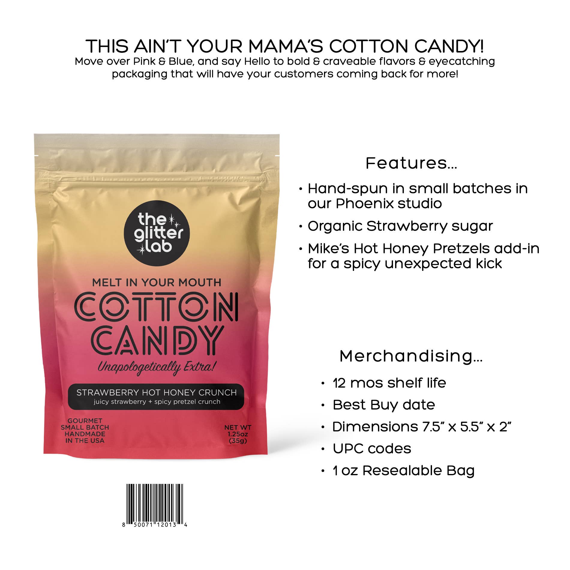 The Glitter Lab - Wholesale Cotton Candy - Strawberry Hot Honey Crunch Gourmet Cotton Candy - Spicy!1
