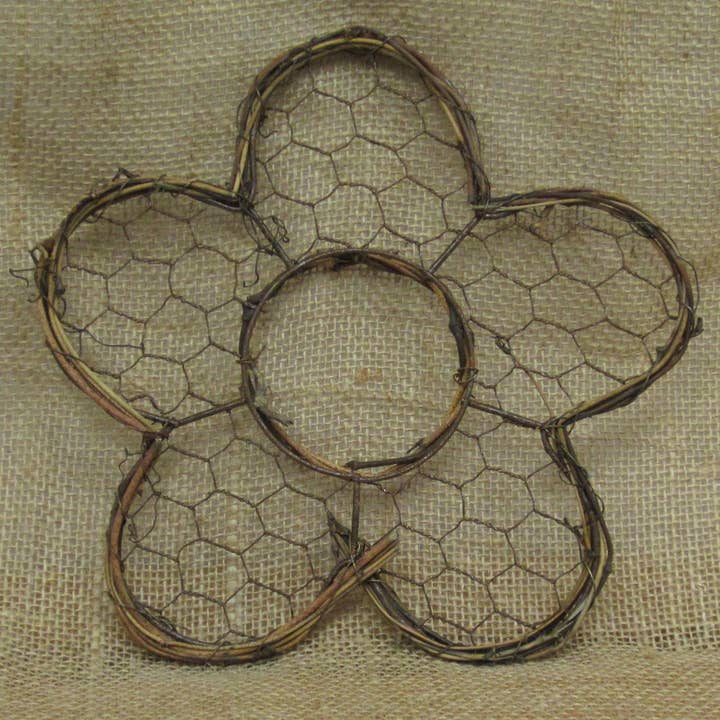 A.T. Imports - Wholesale Wall Accent - Chicken Wire & Grapevine Flower, 8"