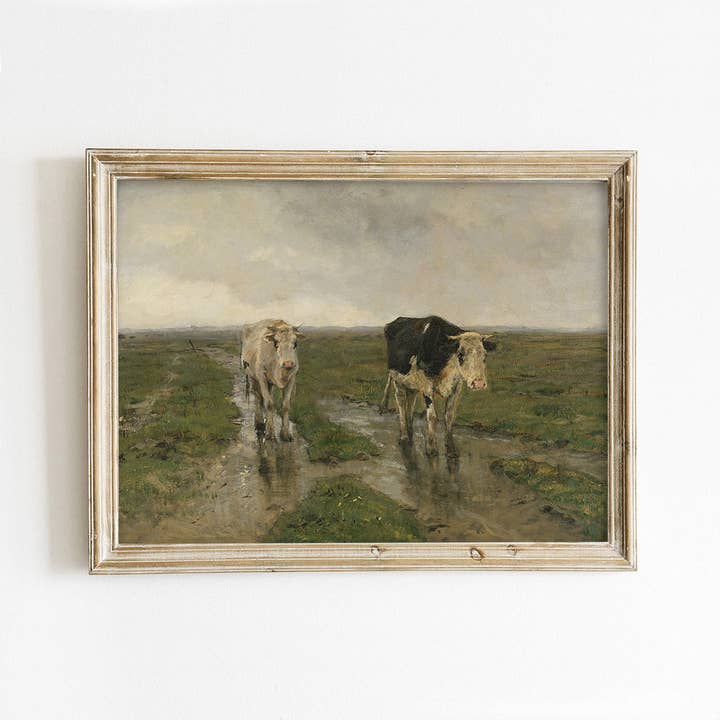 Cows in the Rain Vintage Art Print for wholesale by Paper House Print Shop