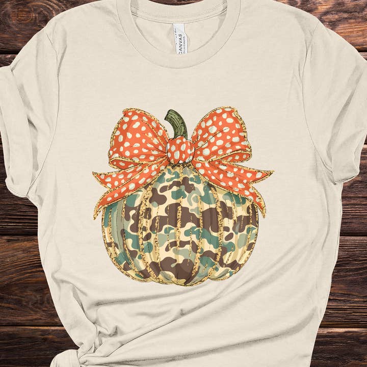 Dixie Grace Mercantile - Wholesale Screen Printed T-Shirt - Women's - Camo Pumpkin Graphic Tee1