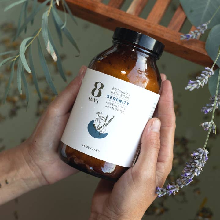 Serenity Botanical Bath Soak for wholesale by 8 Days Botanicals