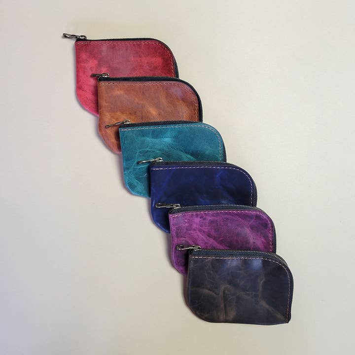Mini Zipper Leather Wallet Pouches for wholesale by Orcas Island Leather Goods