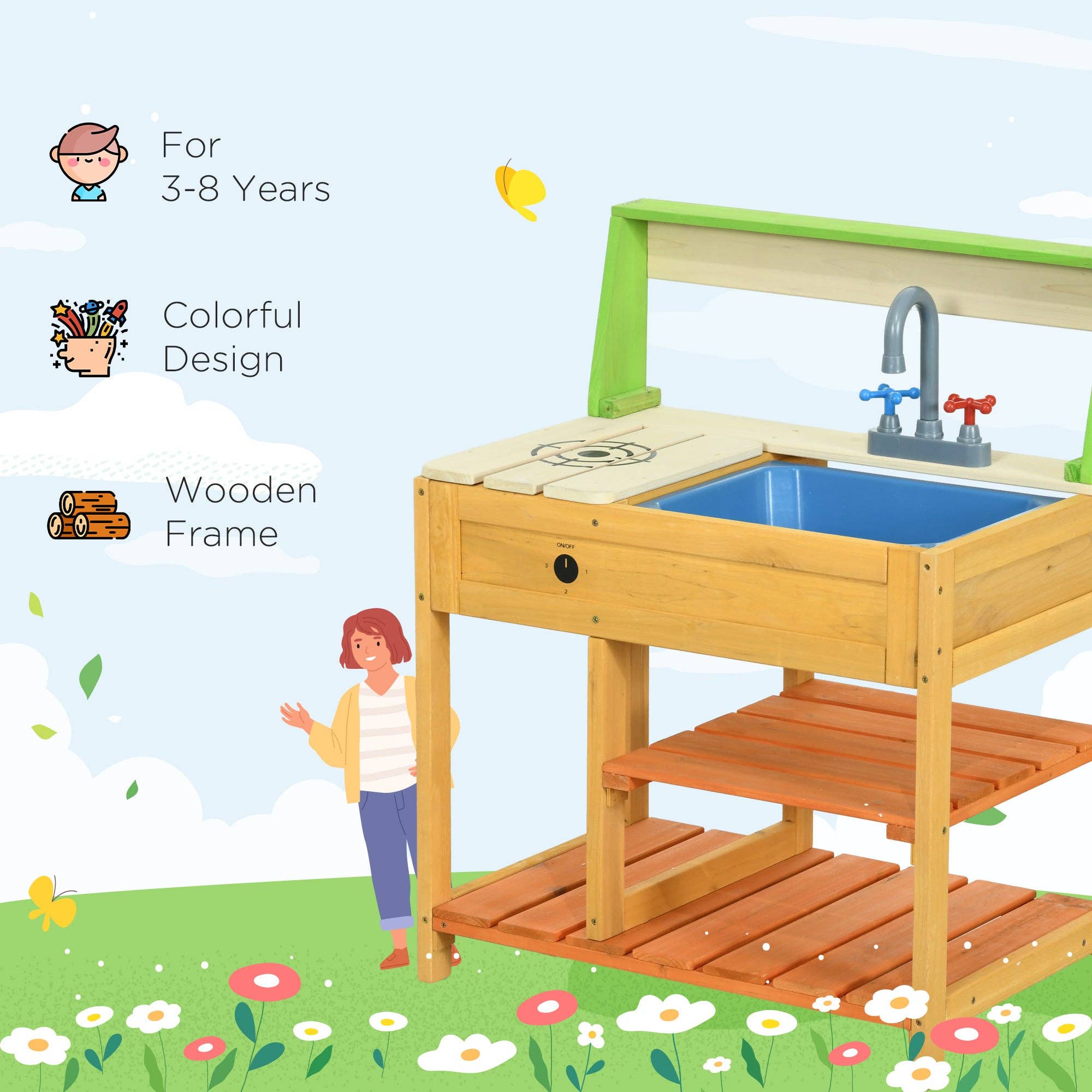 39F Inc. - Wholesale Toy Set - Kids - Wooden Outdoor Mud Kitchen Playset with Sink and Faucet6