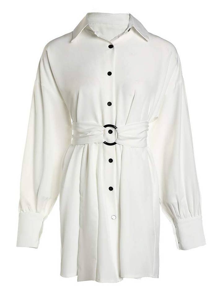 WHITE long sleeve buttoned shirt dress for wholesale on Faire1