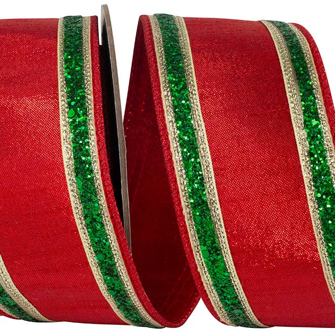 Glitter Stripe Fiesta Deluxe Wired Edge, Red/green for wholesale by RELIANT RIBBON