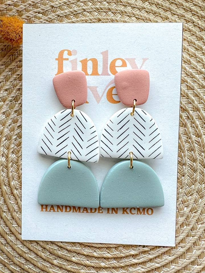 Handmade Polymer Clay Earrings | Unique Gifts for Her | Hypoallergenic Dangles | Cameron | Chevron for wholesale by Finley River | Trendy Polymer Clay Earrings | Hypoallergenic