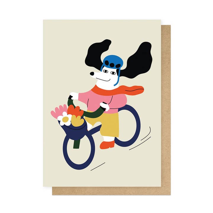 Cycling Dog Bicycle Greetings Card for wholesale by East End Prints - Greetings Cards & Postcards
