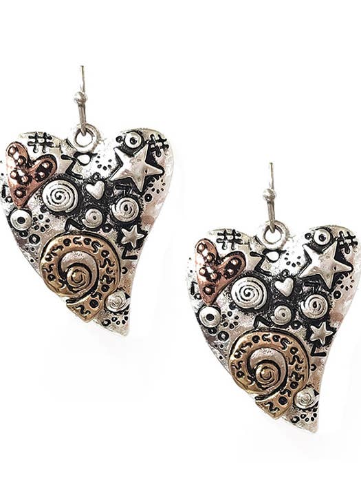 ( Y339 ) VINTAGE METAL STAR PATTERN HEART EARRING for wholesale by Jewelry Max