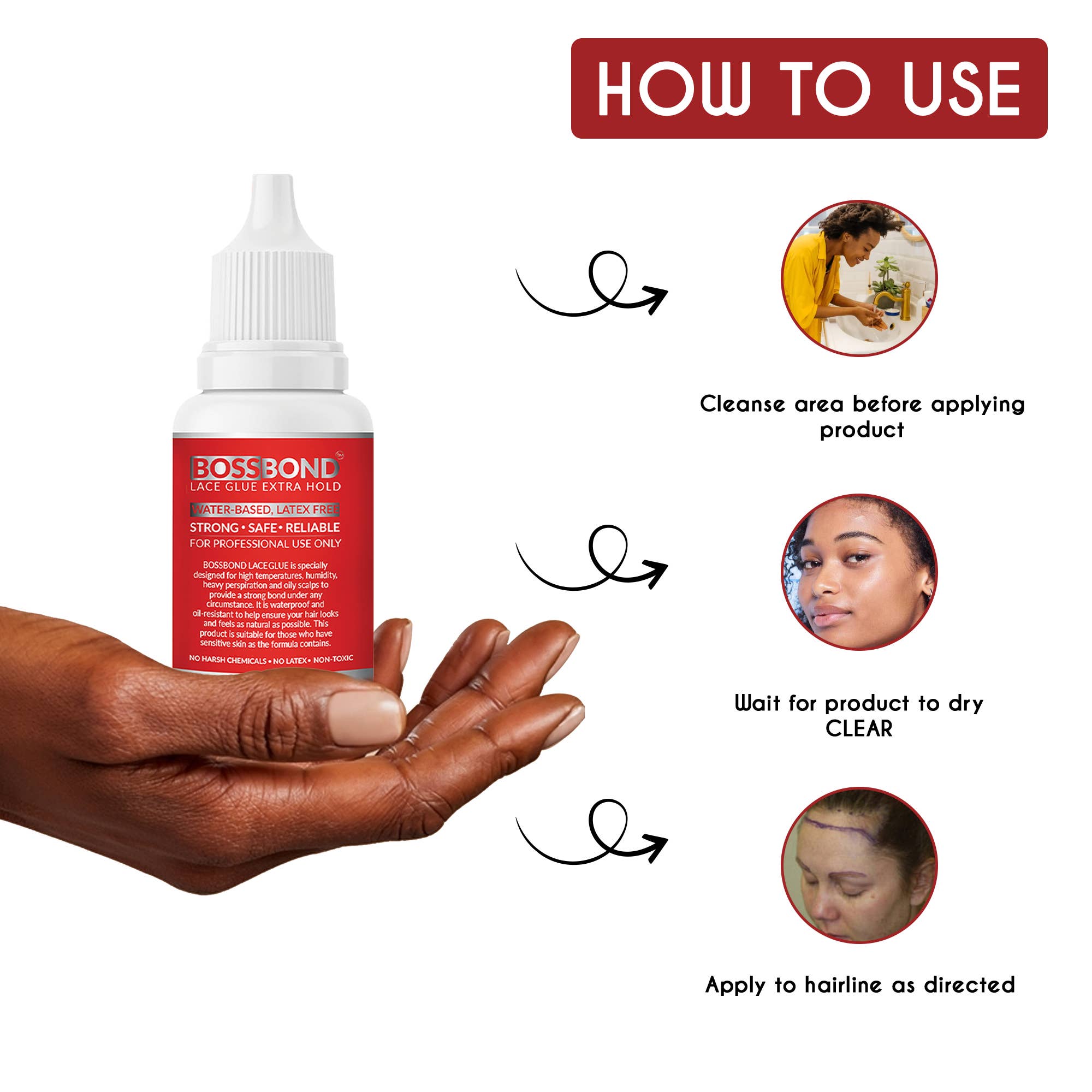 UB BRANDS INC - Wholesale Hair Extensions - BOSSBOND Lace Glue Extra Hold 1.3oz - Strong, Long-Lasting 3