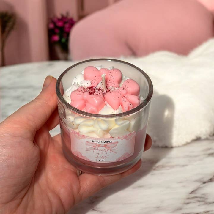 Sugar Candle - Wholesale Jar/Filled Candle - Hearts Fire Pink Candle: Soy Wax, Gift & Retail Ready2