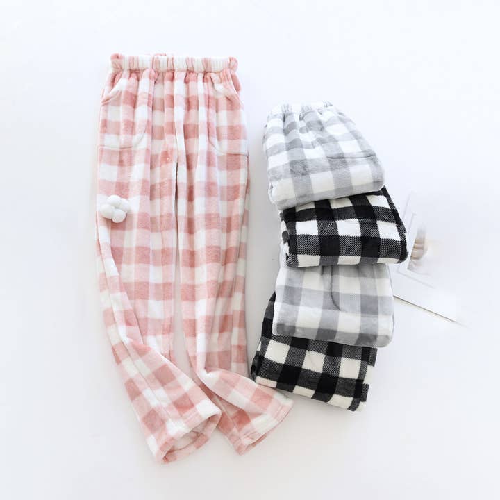 Rosa Clothing - Wholesale Pants - Women's - Winter plaid print flannel fleece lounge pants 12 colors5