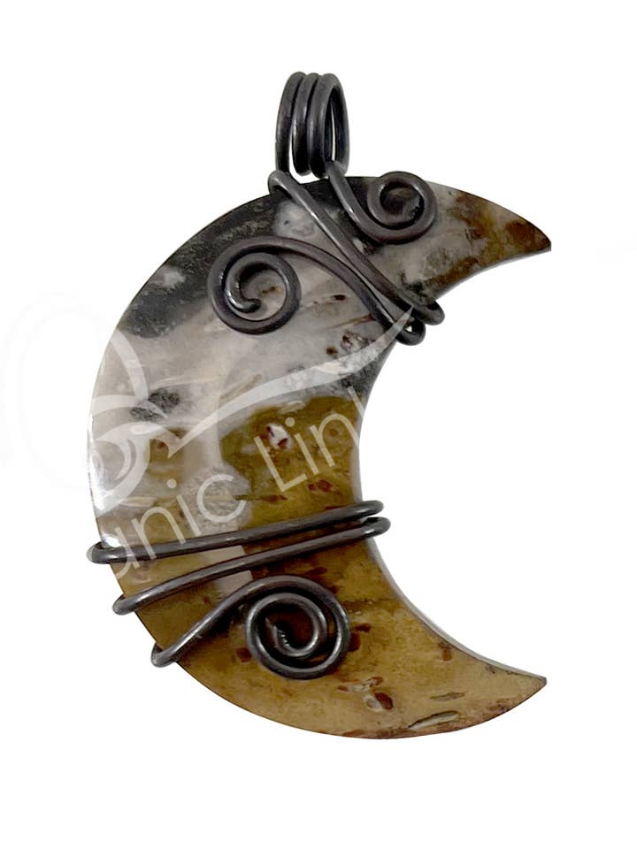 (PC)PENDANT - MOON WIRE WRAP FOSSIL, PALM ROOT 1.25-1.5" for wholesale by Oceanic Linkways Inc