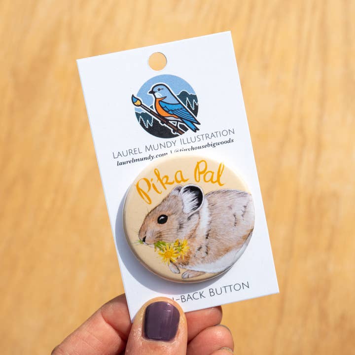 Pika Pal 1.75" Pin Back Button for wholesale by Laurel Mundy Illustration