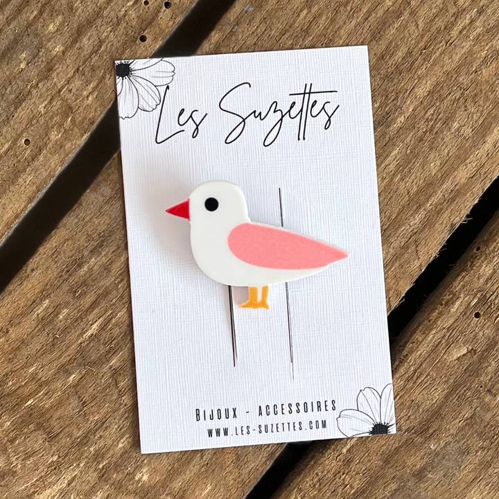 Huguette pink brooch for wholesale by Les Suzettes