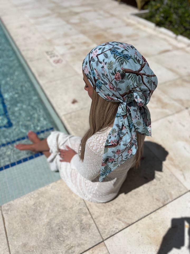 Chinoiserie Bloom Square Head Scarf for wholesale by The Scarf Bar