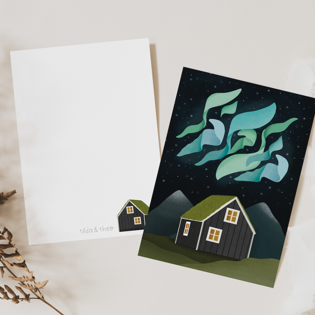 Tilda&Theo - Vendita all'ingrosso Cartoline - Cartolina Aurora Boreale Islanda - Casa Aurora Borealis3