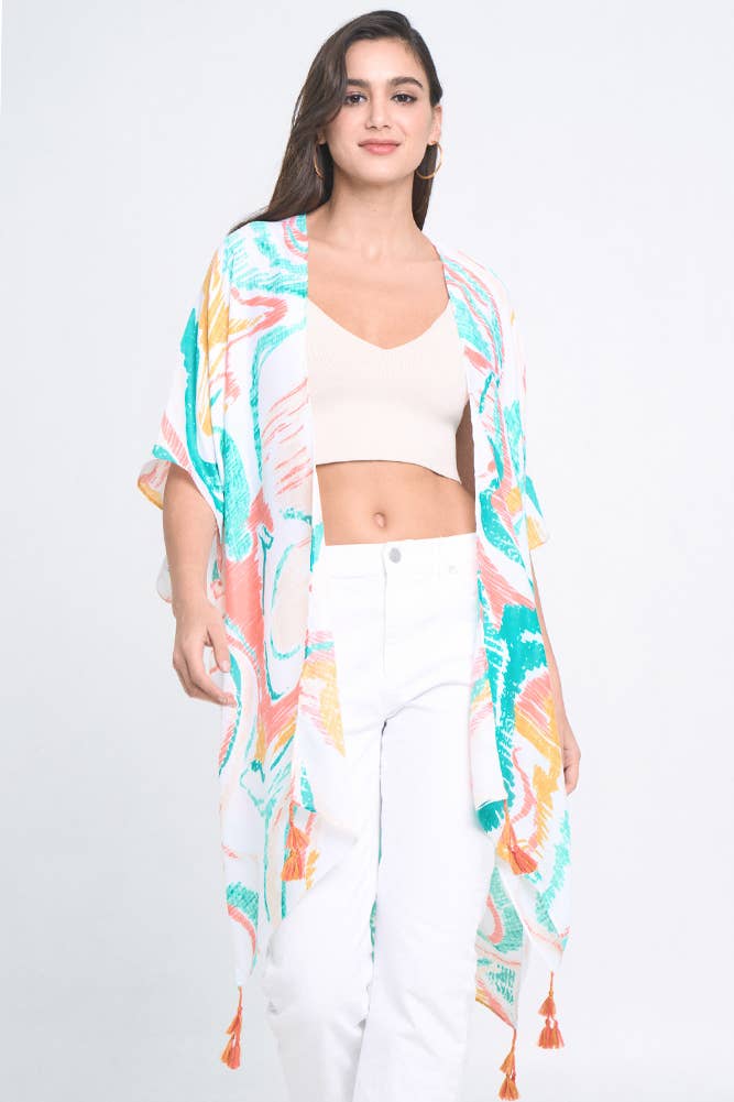 Hana - Wholesale Kimono - Women's - Abstract Print Tassel Summer Kimono8