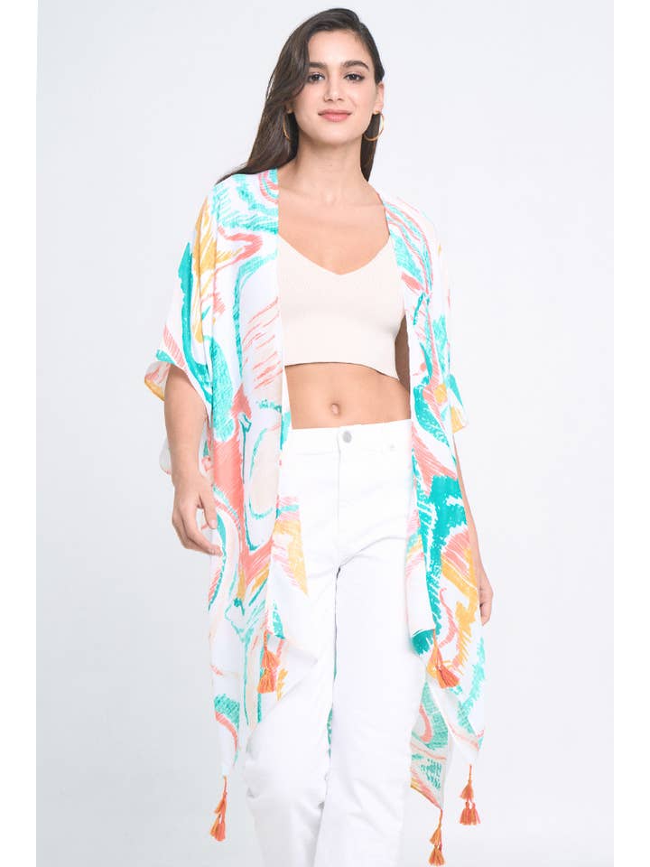 Hana - Wholesale Kimono - Women's - Abstract Print Tassel Summer Kimono8