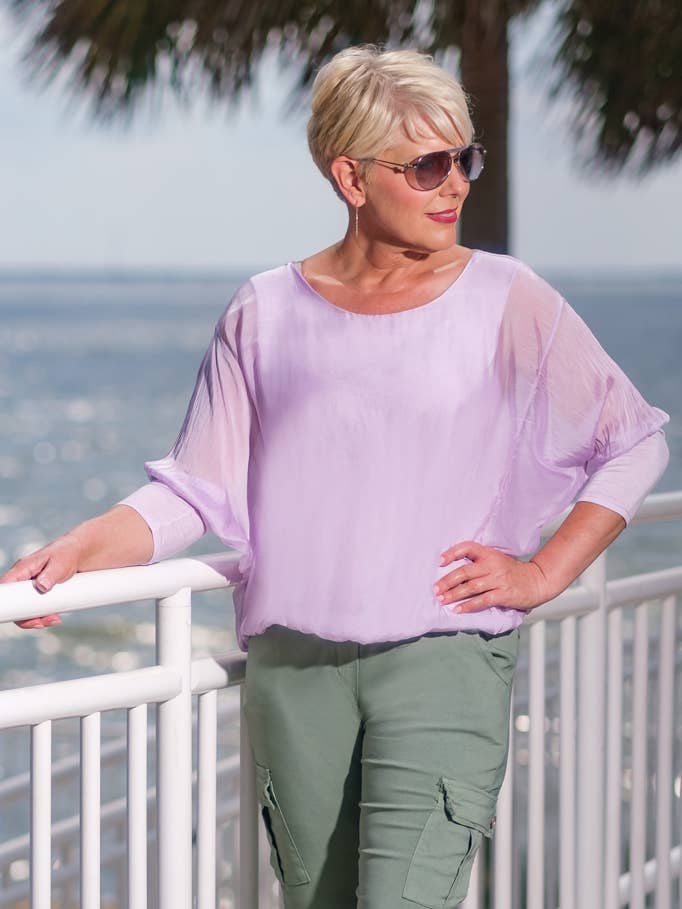TINA Stephens Italy/Tees By Tina - Wholesale Blouse - Women's - Rosa Silk Banded Blouse (BQ206)