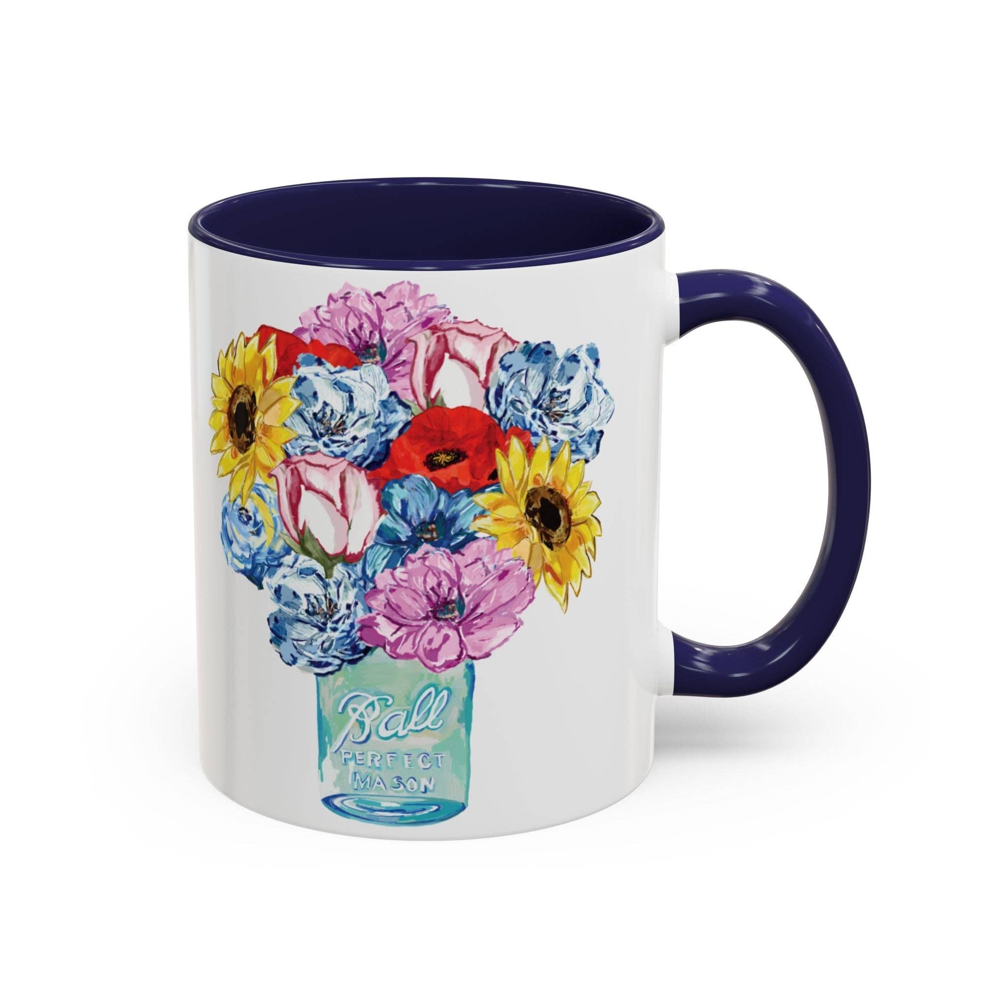 Blue Cava - Wholesale Coffee Mug - Spring Floral Mason Jar Two Tone Ceramic Mug - 11 oz & 15 oz2