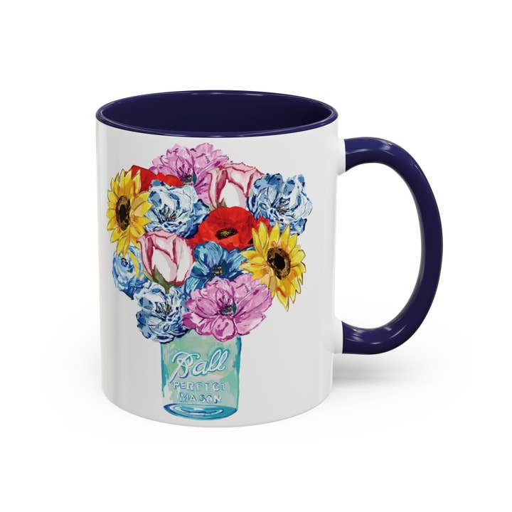 Blue Cava - Wholesale Coffee Mug - Spring Floral Mason Jar Two Tone Ceramic Mug - 11 oz & 15 oz2