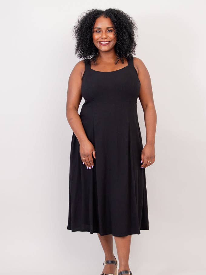 Shauna Dress, Black, Linen Bamboo for wholesale by Blue Sky Clothing Co LLC
