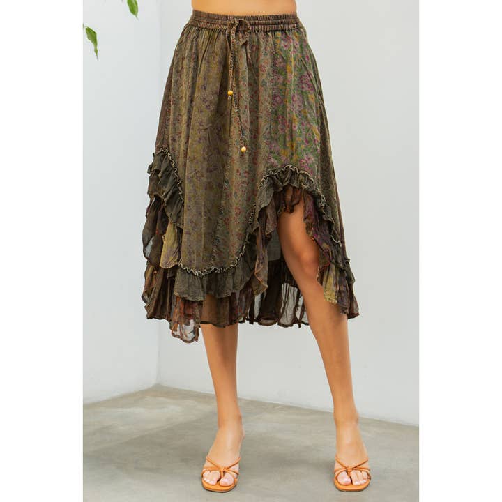 Young Threads - Wholesale Skirt - Women's - Bohemian Mid-Length Skirt with Rayon Print