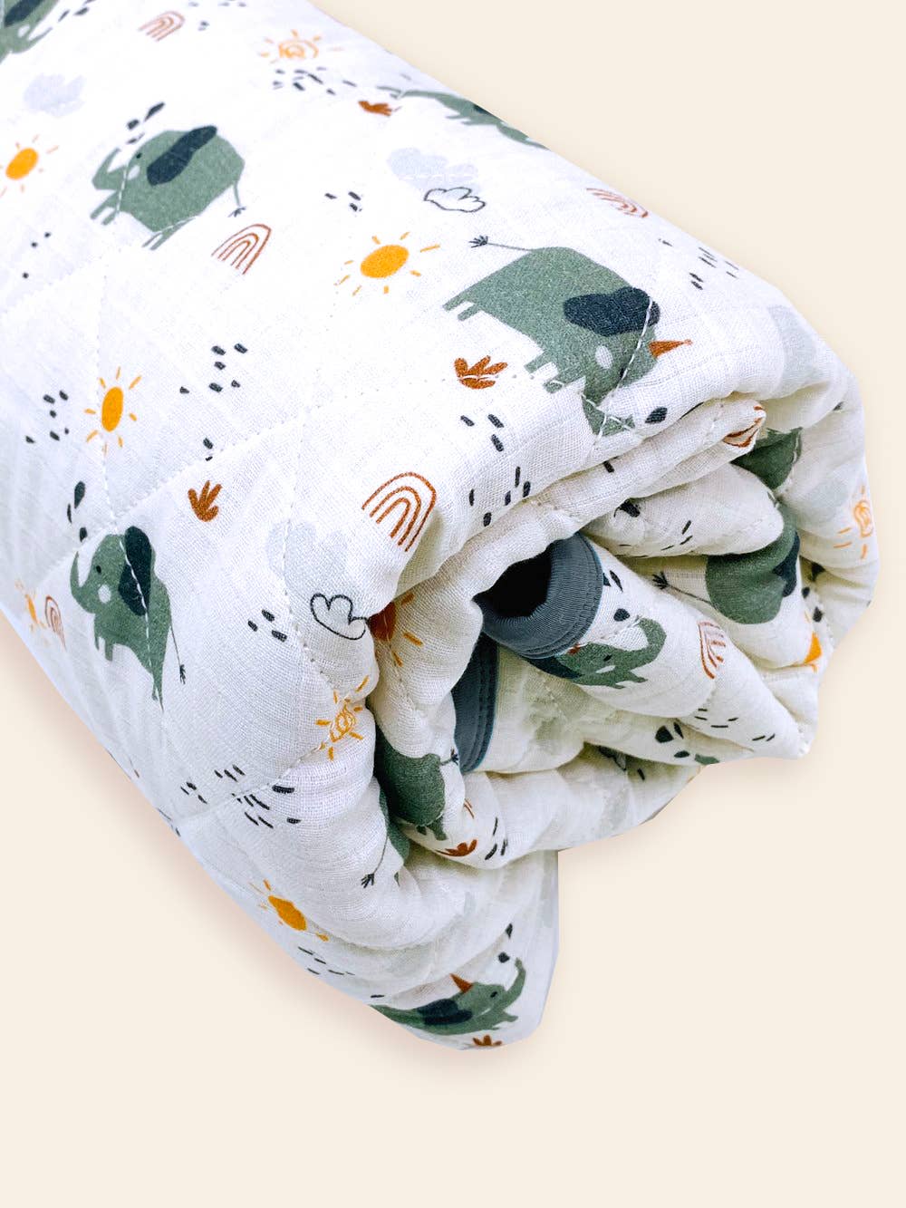 Viverano Organics - Wholesale Bedding Blanket - Kids & Baby - Elephant Reversible Baby Quilted Blanket (Organic Muslin)8